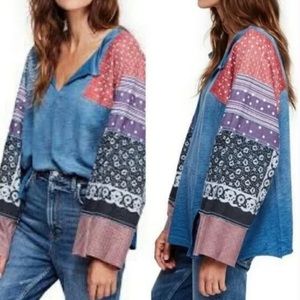 Free People Shibuya Patchwork Sleeves Boho Tunic